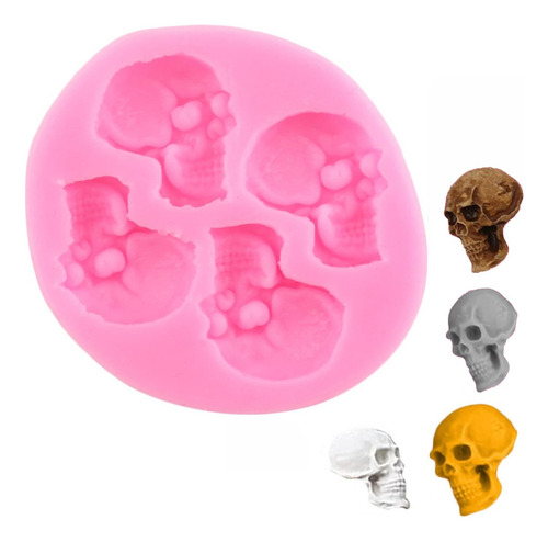 Molde Silicona Calaveras X4 Fondant Porcelana Chocolate Color Rosa