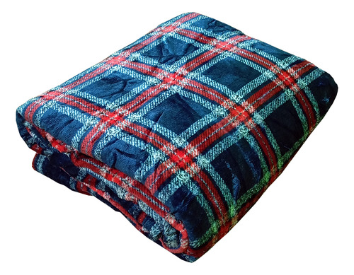 Manta Flannel Plush Estampados Suaves Calentitas 2 Plazas Escoses Azul Liso