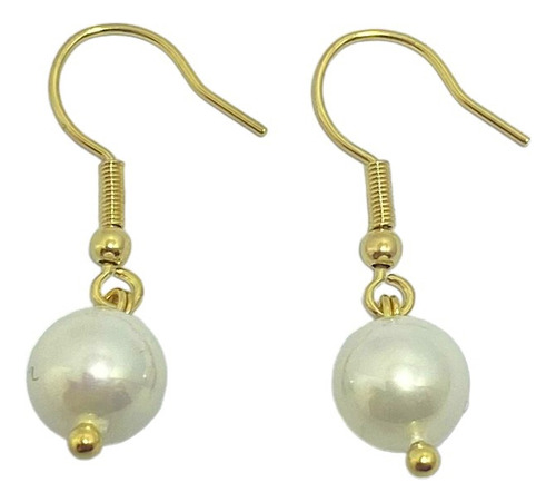 Aros Perla Shellpearl Gancho Enchapado Oro 18k