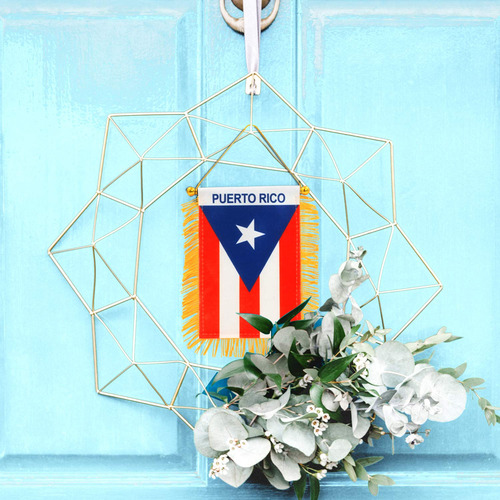 Bandera Anley Puerto Rico Con Flecos Para Colgar En Ventana,