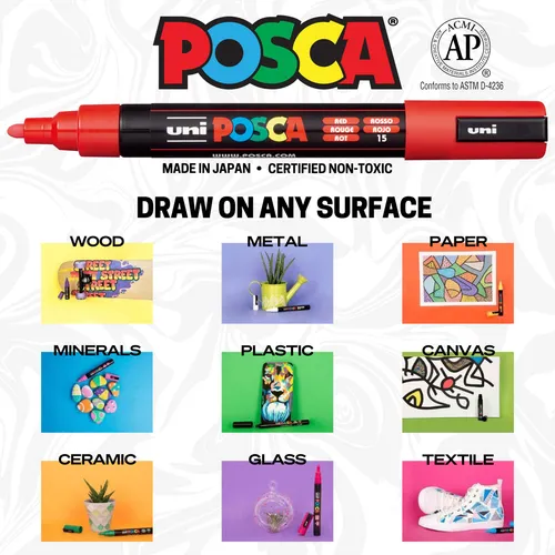 Fibrones Posca Punta Media - Juego De 15 Unid.(pc-5m15c)