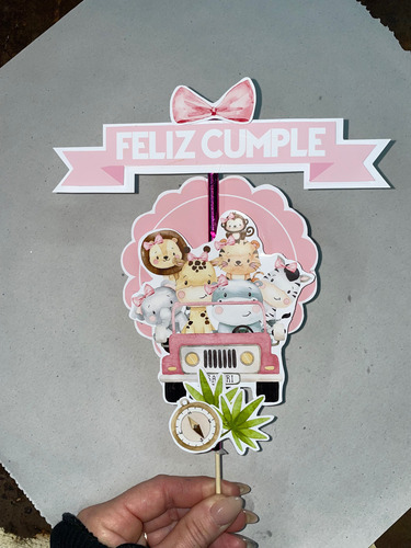 Toper Para Torta Temático Frase Feliz Cumple Safari Nena