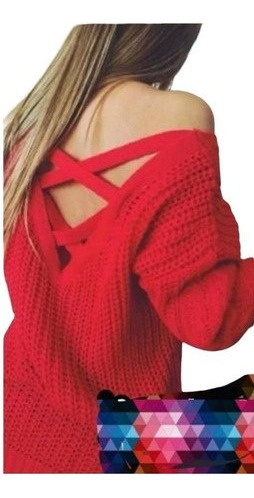 Sweater Con Detalle En La Esdpalda Descubierto Y Cruzado 