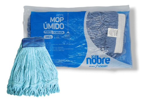 Refil Mop Úmido Ponta Dobrada Esfregão Limpeza Azul Goedert