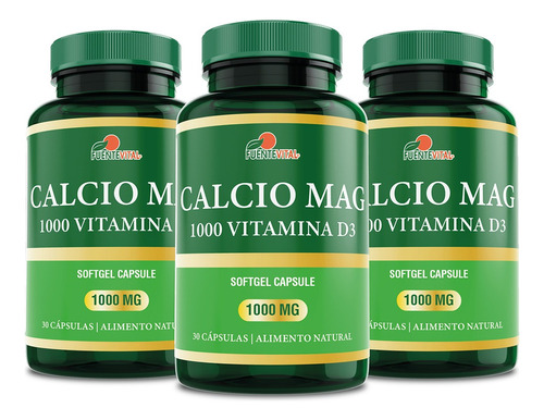 Calcio + Vitamina D3 + Magnesio  - 1000 Mg - Oferta Pack X 3