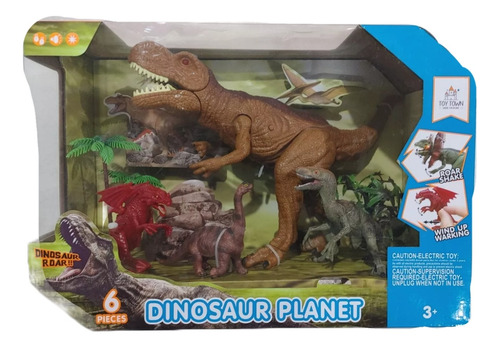 T-rex Dinosaur Planet Muñeco Juguete 30x40cms Set 6pzas