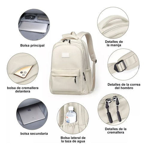 Mochila De Gran Capacidad Moda Impermeable Mochila Escolar Viaje Bolsa Con Compartimento Para Laptop 24l Color Blanco Con Pegatinas De Dibujos Animado