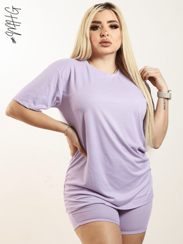 Conjunto Byker Holgado Para Mujer Fresco Amplio Lavanda Liso Xl