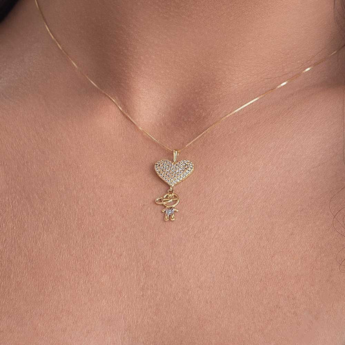 Pingente De Coração Com Menino Em Ouro 18k Com 30 Pontos De