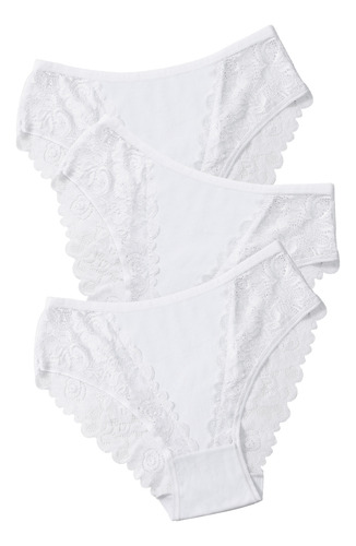 Pack X3 Bragas Grande Blanco - Encaje Elástico Pureza Mujer