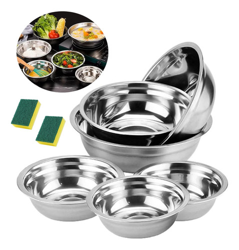 6 Pcs Tazon Bowl Ensaladera Mezclar Acero Inoxidable Cocina AC 8154