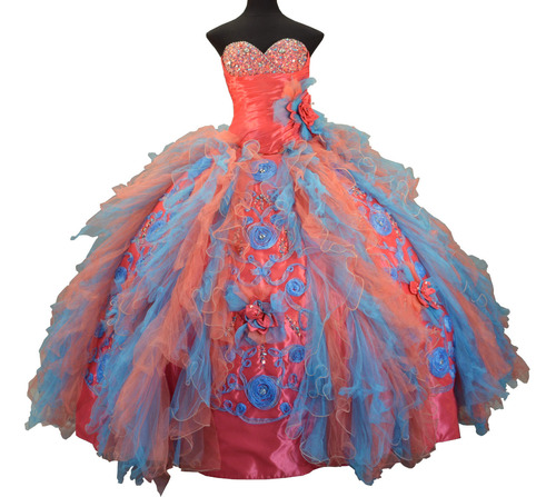 Vestido Quinceañera En Tres Piezas, Rebordado A Mano Talla 9