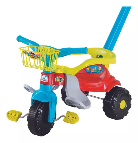 Triciclo Infantil Com Empurrador Motoca Passeio Bebê Azul