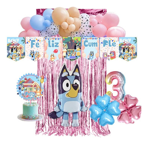 Combo De Globos Bluey Banderín 20 Látex 