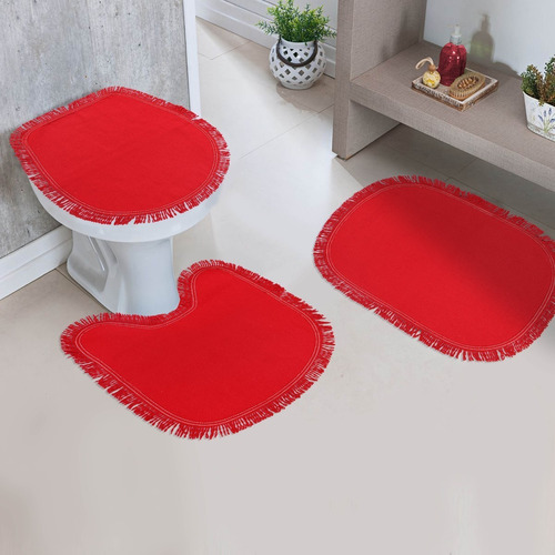 Conjunto Banheiro 3 Peças Tapete Jogo Banheiro Liso Kit Cor Vermelho