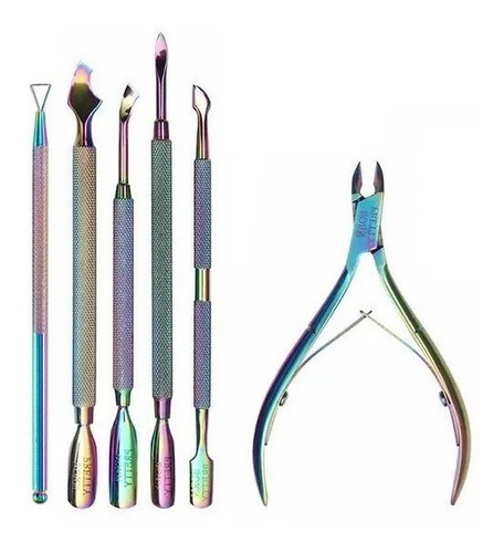 Imagen 2 de 2 de Kit De Empujadores De Cutícula Y Corta Cutícula + Estuche