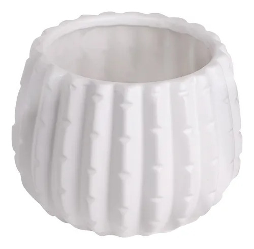 Maceta De Cerámica Cactus Blanca 18 X 15 Cm Elegante Blanco