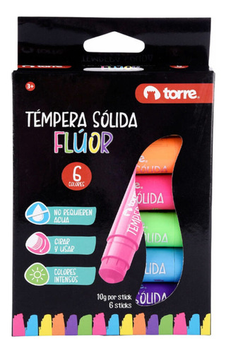 Tempera Solida Fluor 6 Colores 10 Gramos Torre