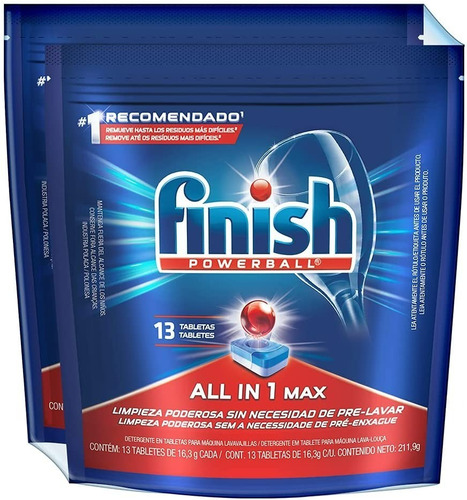 Finish Powerball All In One Max 2 Paquetes De 13 Tabletasc/u