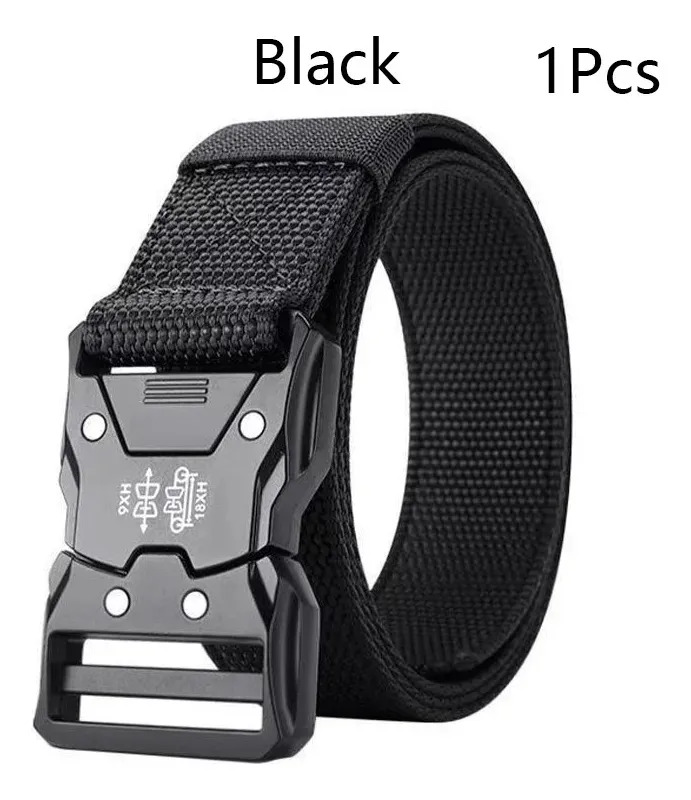 Cinturón Táctico Negro de Nailon Elástico con Hebilla Automática y Diseño Trenzado