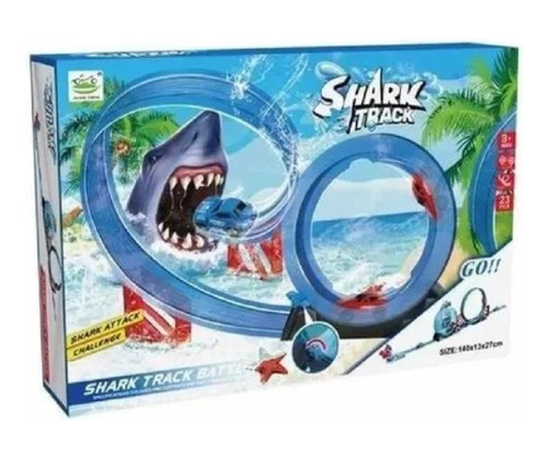 Fabulosa Pista Tiburón Azul 360° Con Impulsador + Carro 