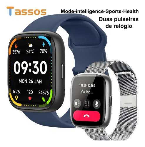 Smartwatch Tassos, Relógio Smartwatch Com Ecrã Tátil E Alexa, À Prova D'água Ip68, Chamada Telefônica, 2 Pulseiras Relogio Smartwatch Feminino E Masculino, Modo Esportivo, Recebimento De Notificações
