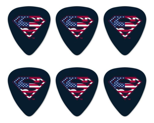 Superman Usa - Juego De 6 Púas De Guitarra Con Logotipo De B