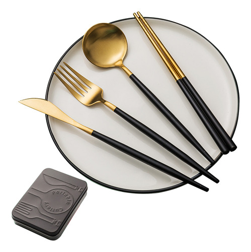 Juego De Cubiertos 304 Ss: Utensilios Portátiles De 4 Piezas