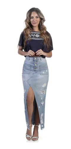 Saia jeans longa rasgadinha 2025
