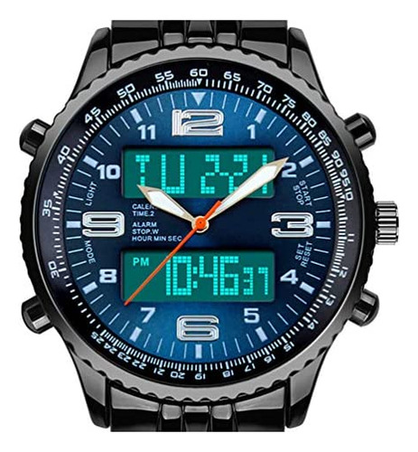 Reloj De Acero Con Esfera Azul Para Hombre, Analógico, Led,