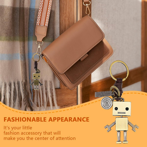 Bronce Robot Charm Colgante Retro Cadena de Cuero Cordón Ajustable Llavero de la vendimia de metal Robot de cuero tejido a mano llaveros bolso encanto colgante de la pareja para el aniversario