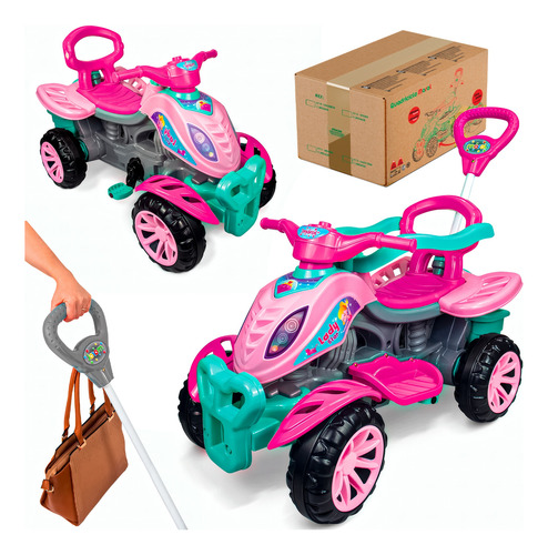Quadriciclo Carrinho Infantil Rosa Meninas Com Pedal E Haste