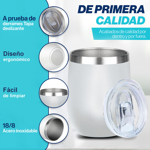 Vaso Térmico Antiderrames Acero Inoxidable Café Té Vino Blanco