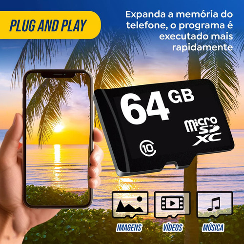Cartão De Memória 64gb Micro Sd Classe 10 Ultra 100mb/s Para Câmeras Wi-fi Drones
