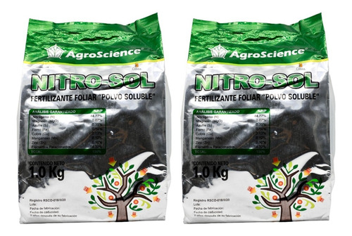 Paquete De 2 Nitro Sol Fertilizante Foliar Para Cultivo 2 Kg