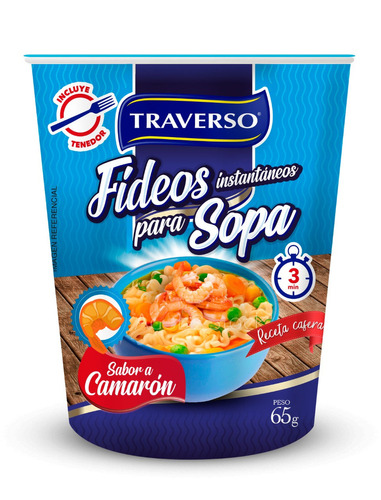 Fideos Instantáneos Traverso Sabor Camarón 65 G