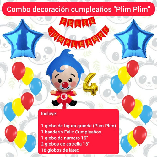 Combo Decoración Cumpleaños Plim Plim Globos Banderin 