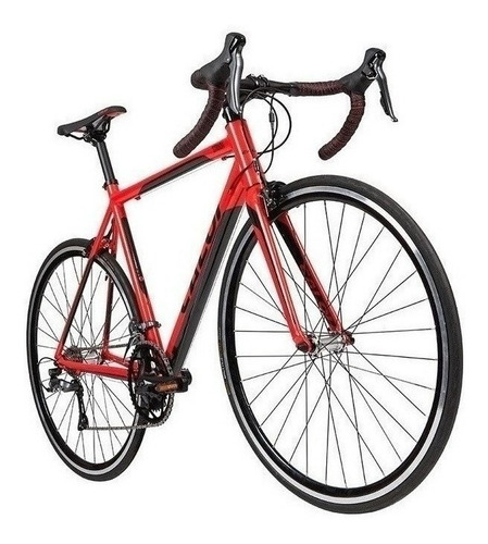 Bicicleta Caloi Strada Speed Claris R2000 2x8 16V, color aluminio, marco rojo, talla M