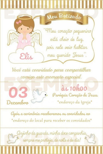 Convite Digital De Batismo - Anjo Anjinho Batizado Menina