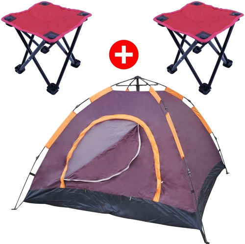 Carpa Automática 4 Personas + 2 Banquetas Plegables Camping 