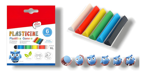 Caja Plasticina 6 Colores 90grs Escolar No Tóxico Manualidad