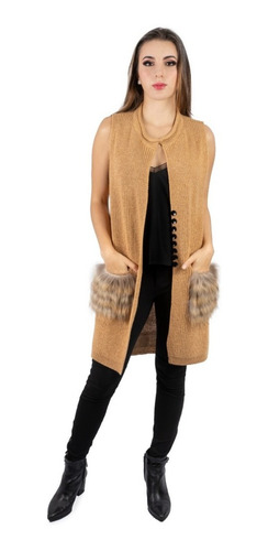 Imagen 1 de 3 de Chaleco Dama Bolsas Piel Natural