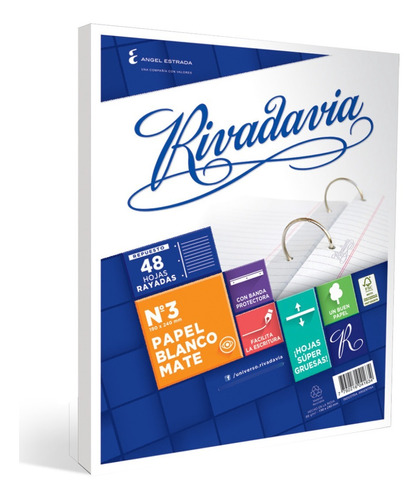 Repuesto Hojas Rivadavia 48 Hojas Rayadas Para Carpeta N°3