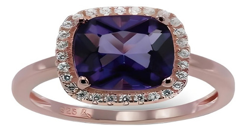  Anillo Carmin Plata 925 Rose Piedra Violeta Y Zirconias