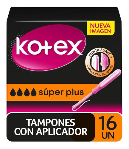 Tampón Kotex Flujo Súper 6 Paquetes De 16 Unidades C/u