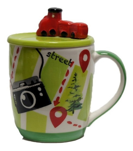 Set De 4 Tazas De Ceramica Con Tapa.