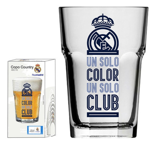Copo Vidro Decorativo Country 400ml Real Madrid - Clube Cor Transparente