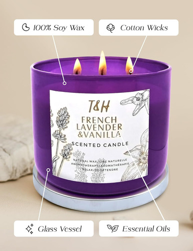 Vela De Aromaterapia De Vainilla Y Lavanda De 3 Mechas | Vel