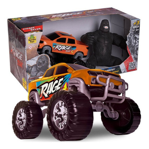 Carrinho Pick-up Rage Truck + Gorila Macaco De 23cm - Samba