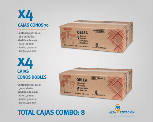 Imagen 3 de 5 de Combo Cucurucho Cono 70 Cono Doble A R Para Helado 8 Cajas